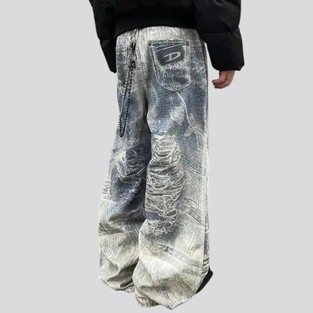 Abraded stonewashed grunge men's jeans