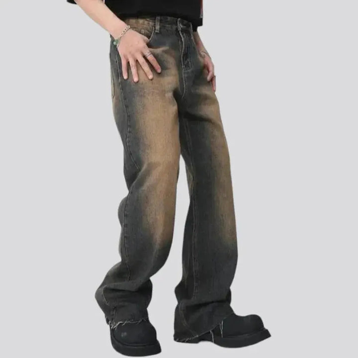 Raw-hem sanded jeans
 for men