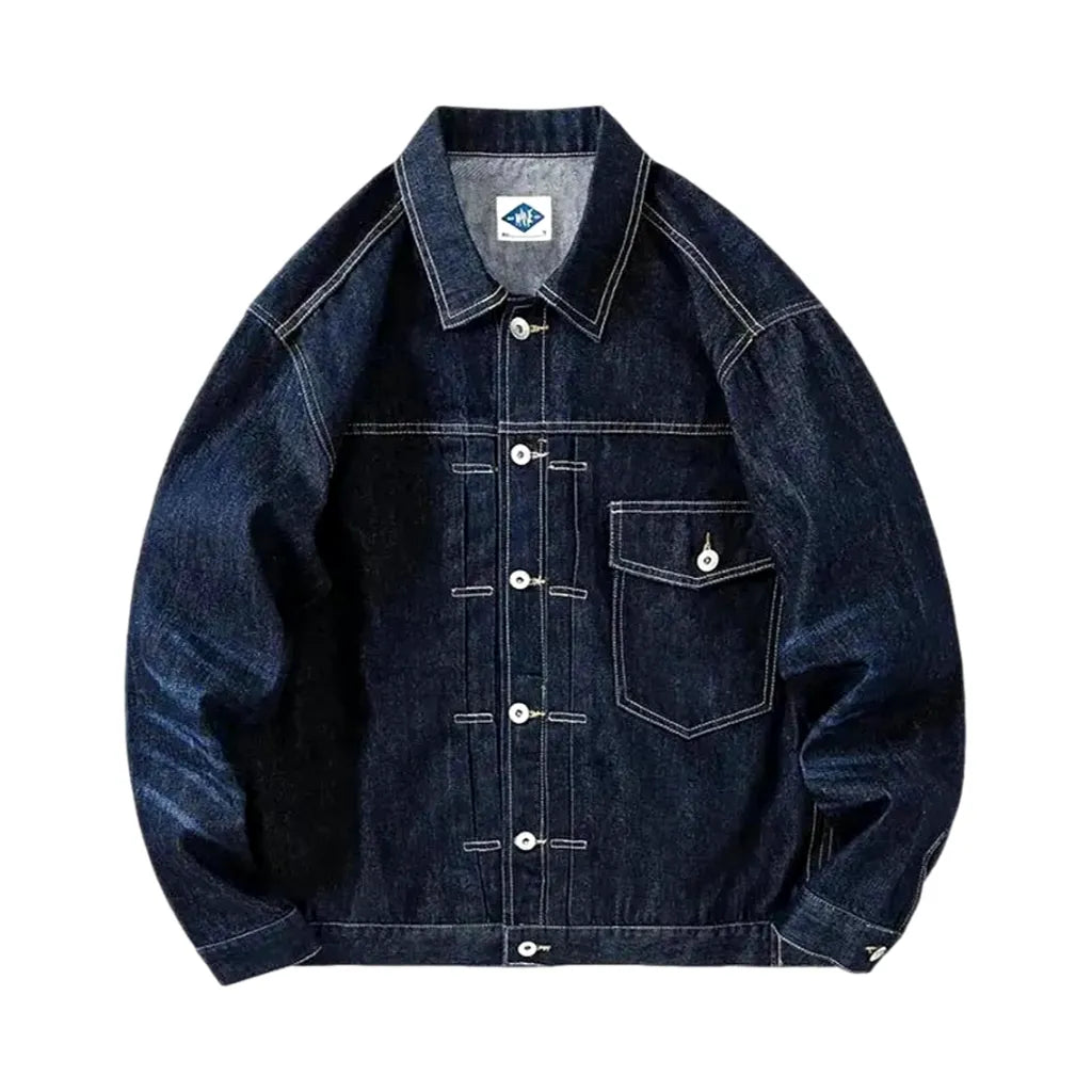 Dark Cargo Pocket Men's Denim Jacket - Dark Blue