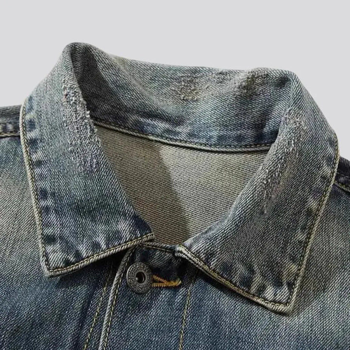 Boho medium wash men's denim jacket