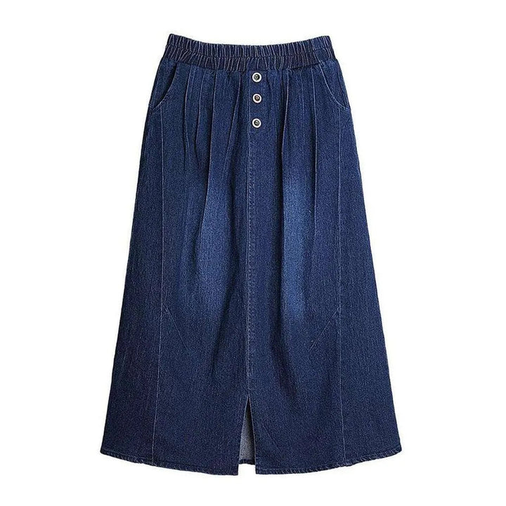 Dark wash long denim skirt