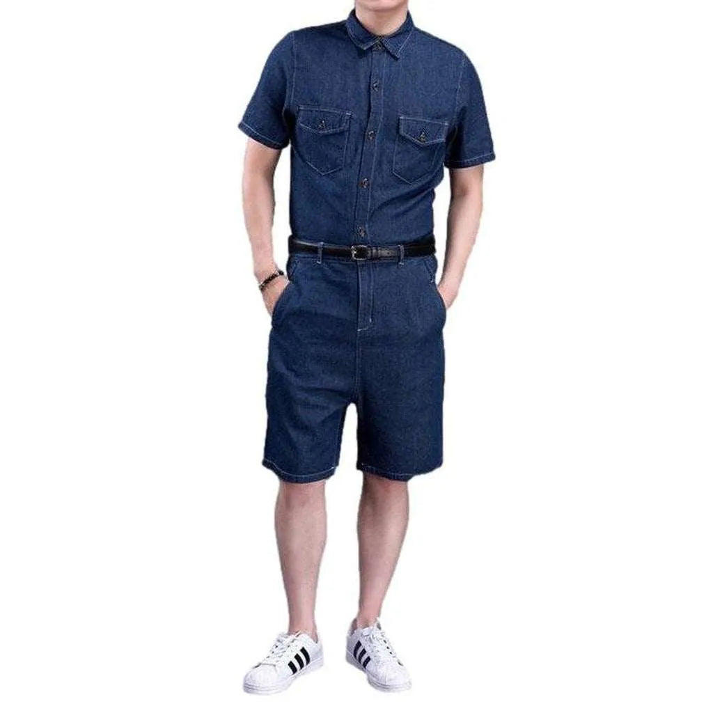 Dark Wash Men's Denim Romper - Dark Blue