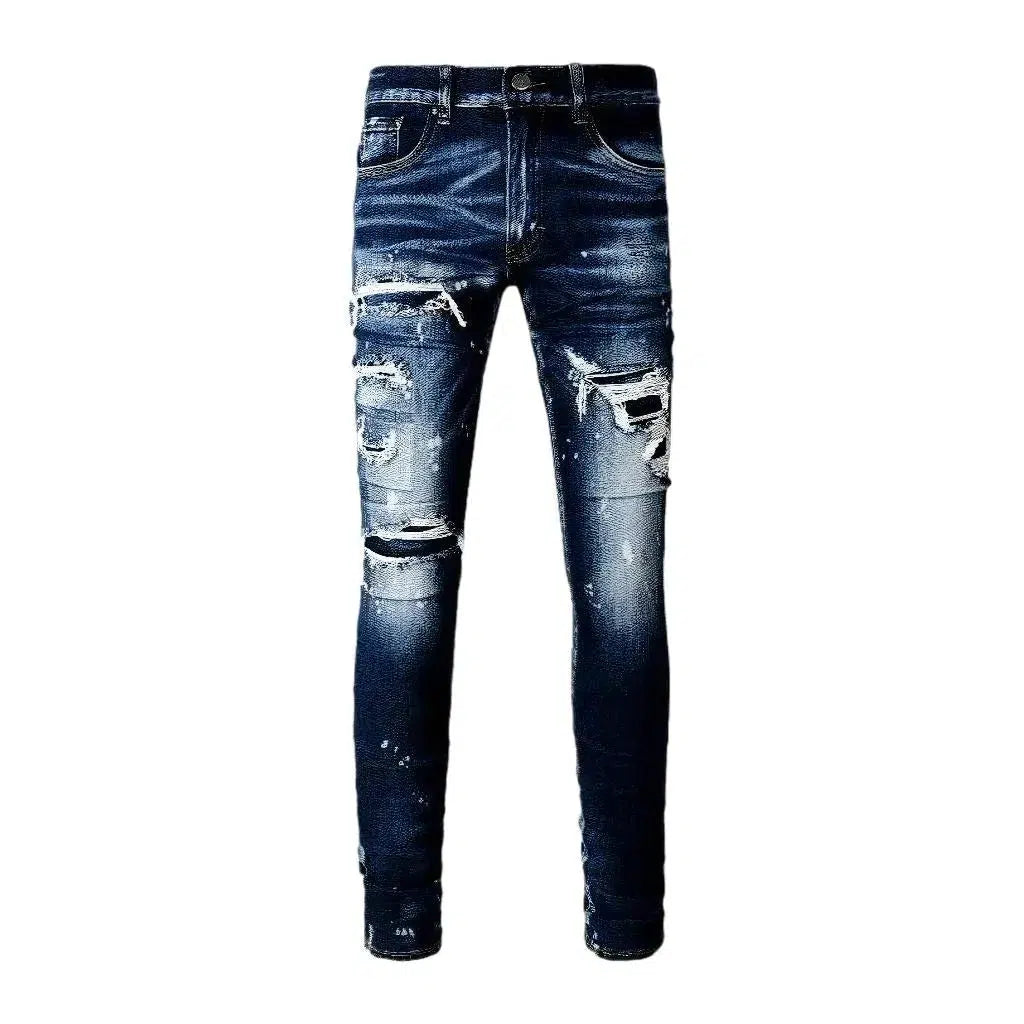 Dark-wash men's grunge jeans