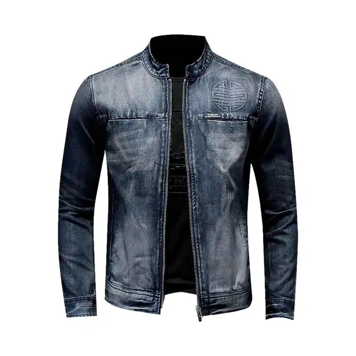 Dark-wash riding denim jacket
 for men