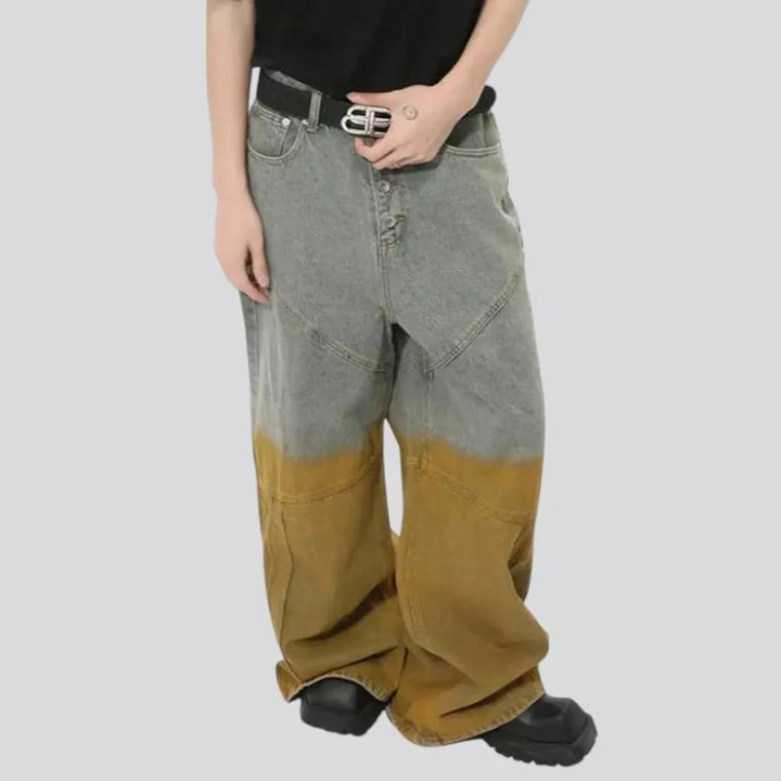 Baggy leg mid rise fashion men's jeans