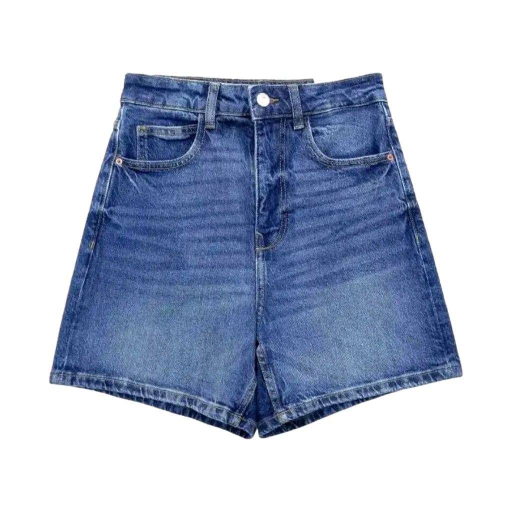 Casual Fit High Waist Women's Jeans Shorts - Blue