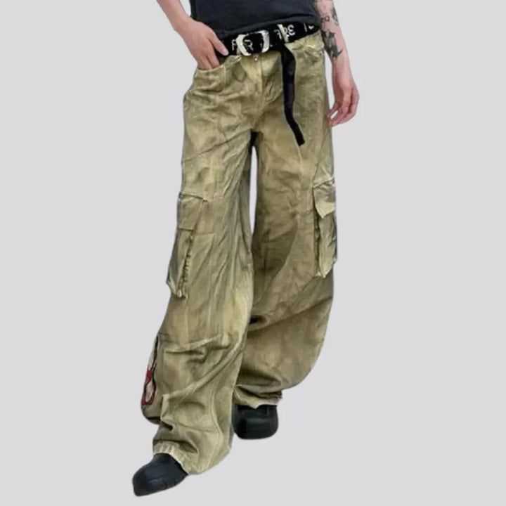 Mid-rise baggy vintage flame-print men's jeans