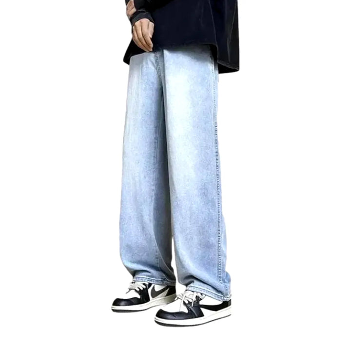 90s Mid Rise Baggy Street Style Jeans for Men - Light Blue