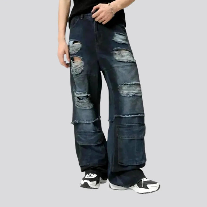 Distressed Dark Wash Baggy Jeans for Men | Jeans4you.shop