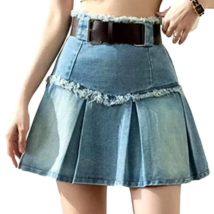 Distressed grunge denim skirt