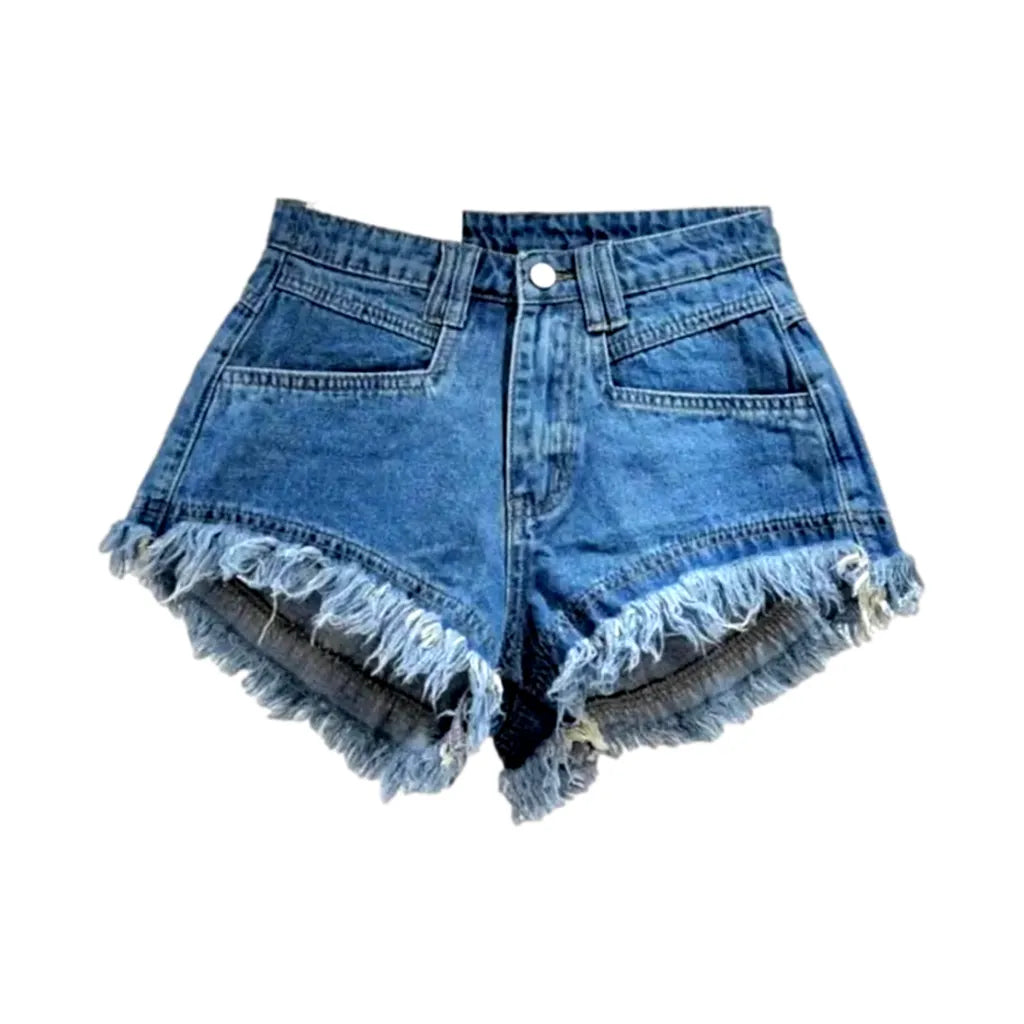 Distressed-hem jeans shorts for women