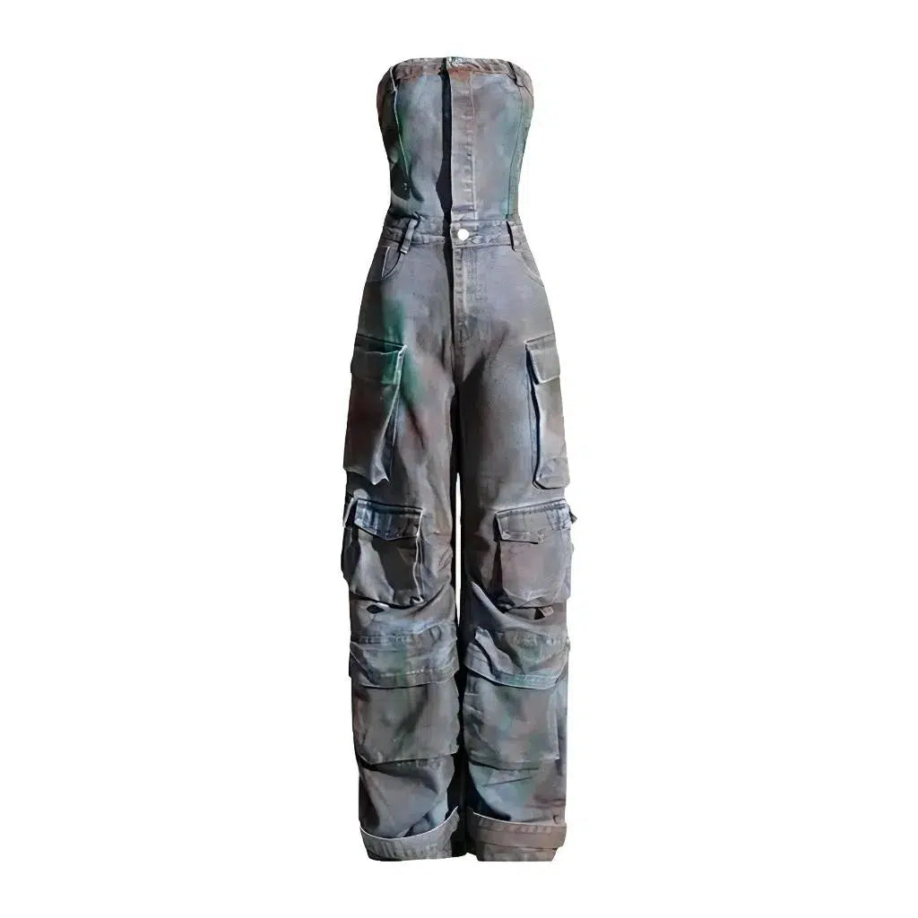 Distressed Jean Jumpsuit for Ladies - Grey