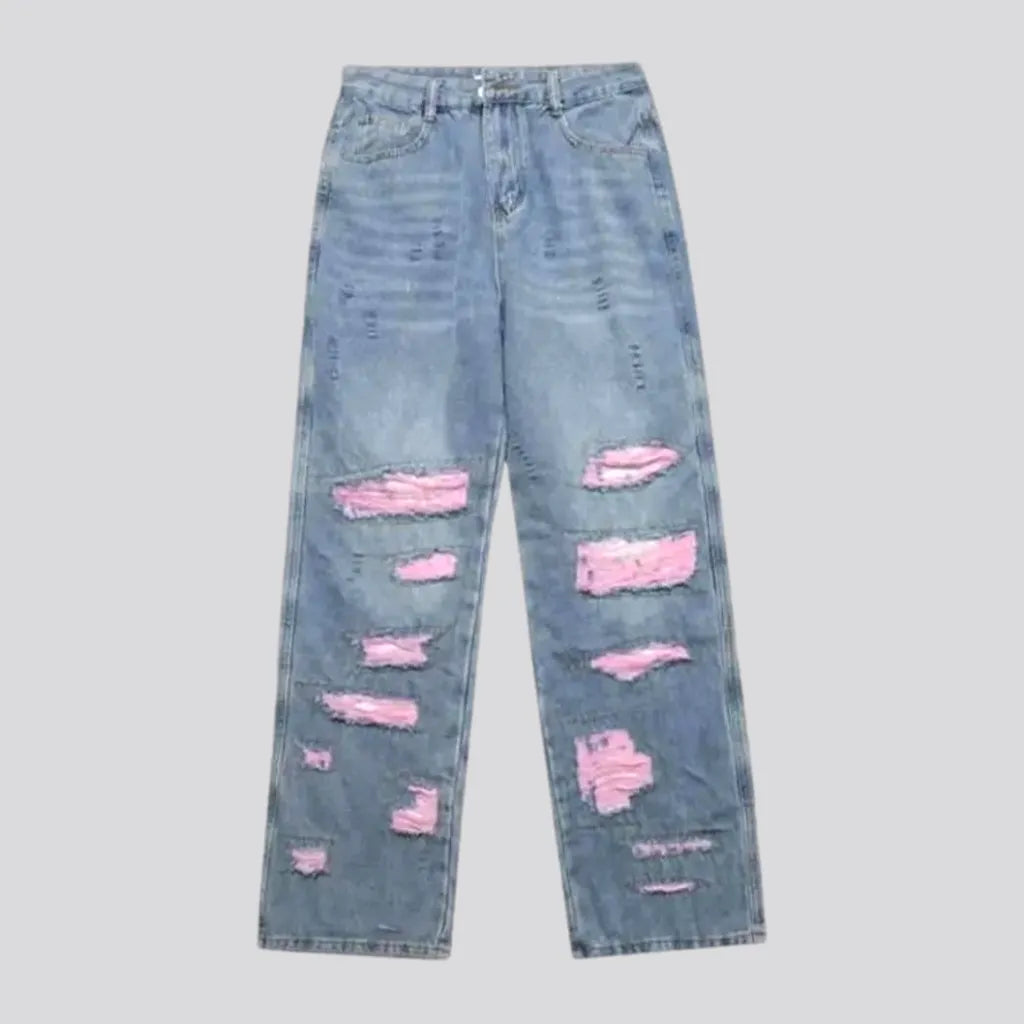 Distressed Pink Patchwork Men's Jeans | Jeans4you.shop