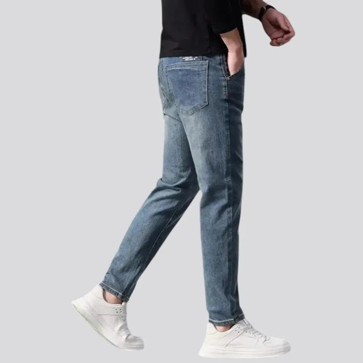 Elastic mid waist men's jeans