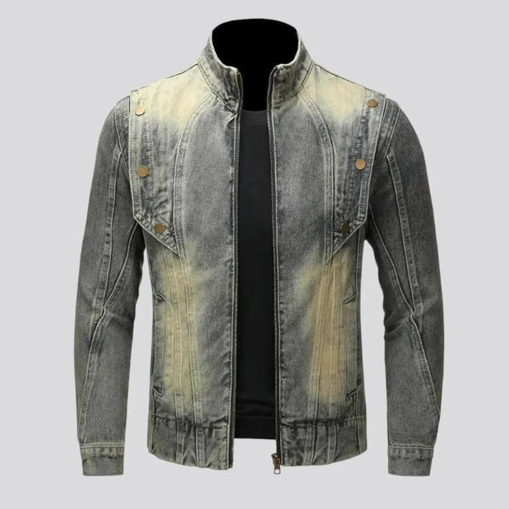 High collar men's denim jacket