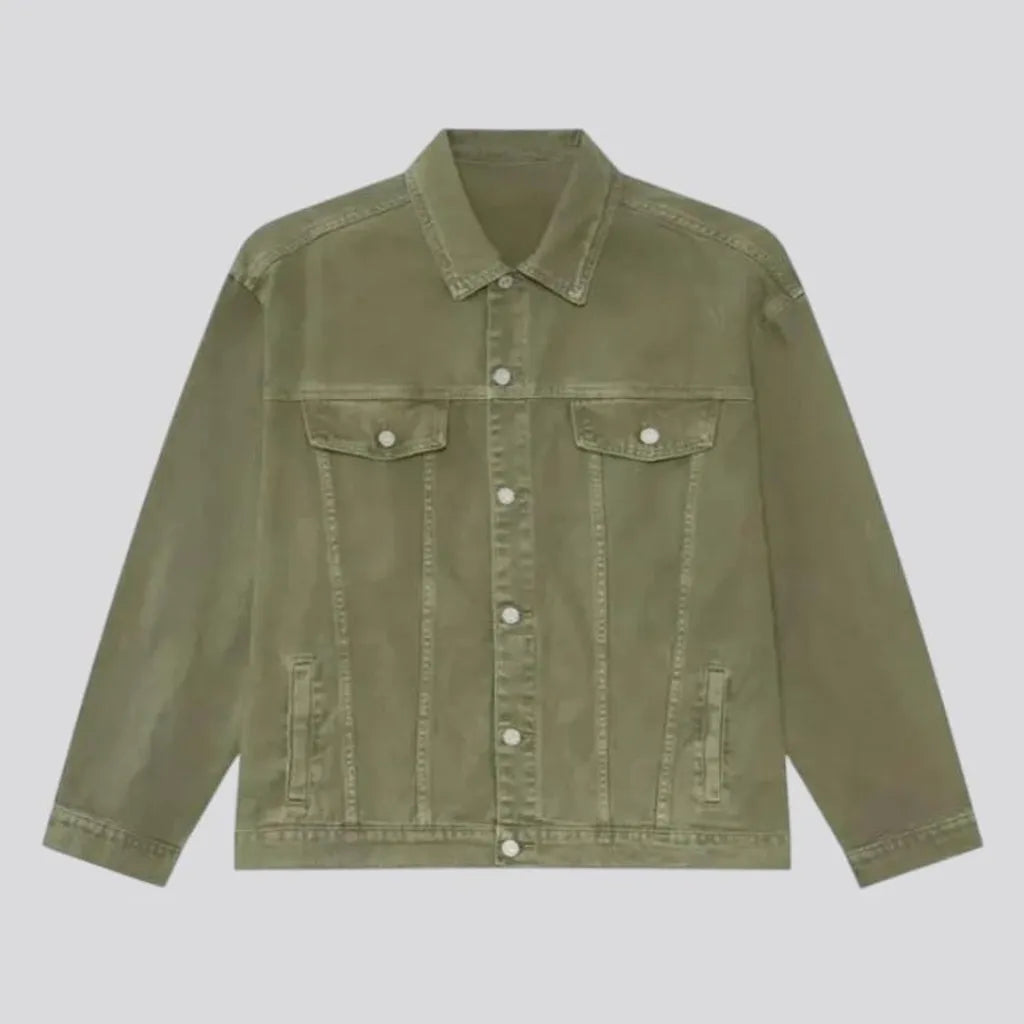 Olive green oversized men's denim jacket