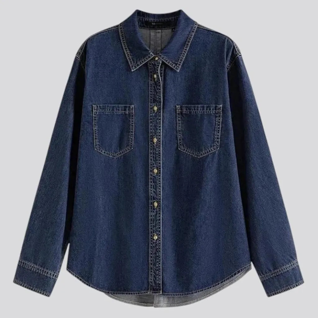 Dark classic oversized denim shirt for ladies