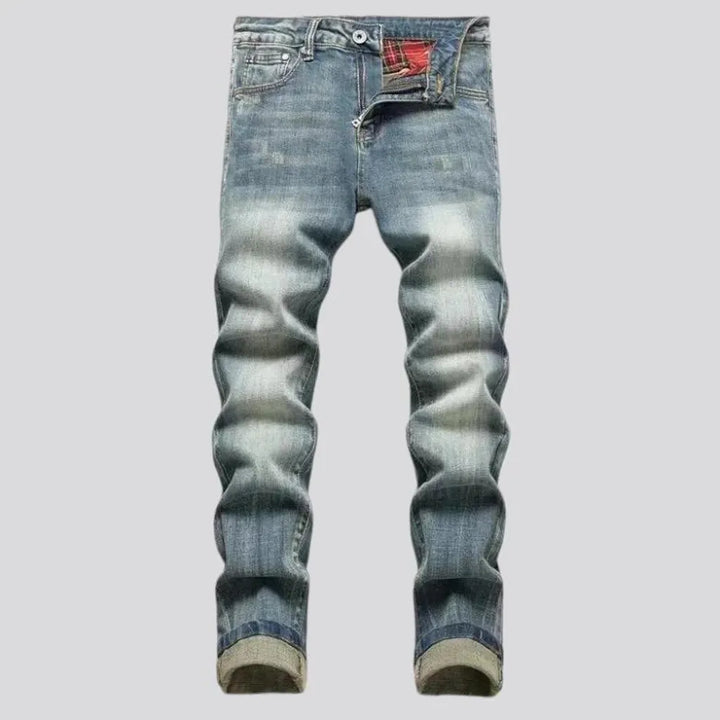 Sanded mid rise fashion men's jeans