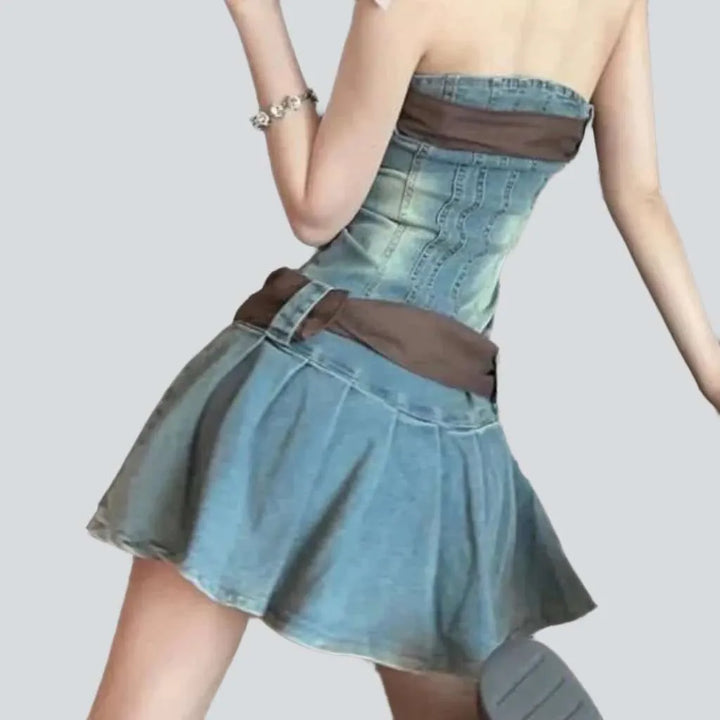 Strapless denim dress with belts