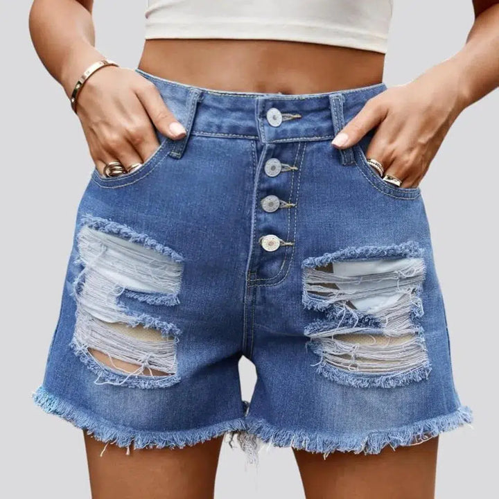 Patched high-waist jean shorts for women