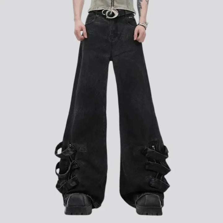 Whiskered mid rise flared jeans for men