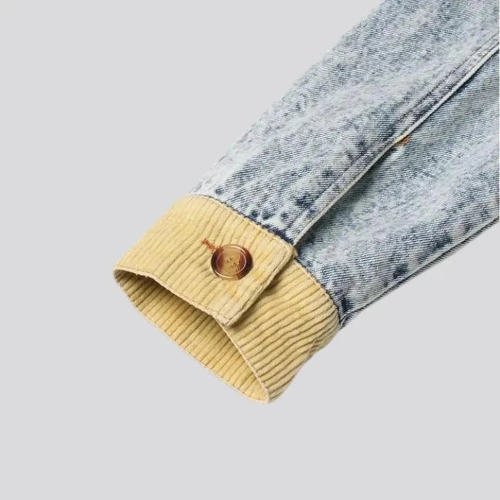 Faded wash corduroy collar denim jacket for women