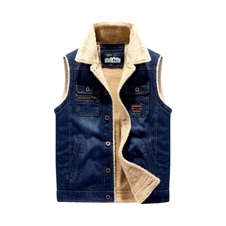 Casual Fit Medium Length Sherpa Vest for Men - Blue