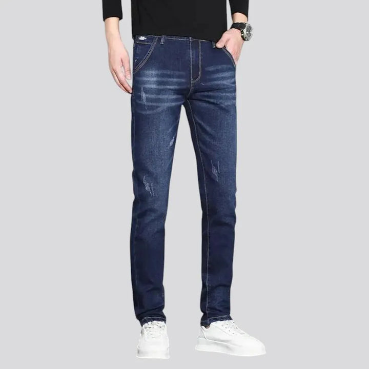 Mid rise elastic dark men's jeans