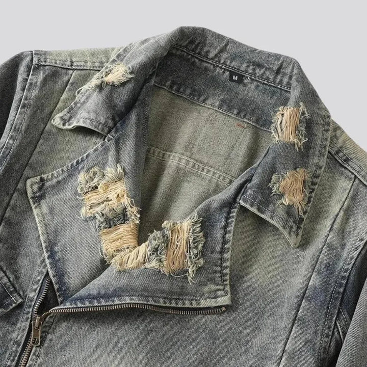 Biker style with frayed edges men's jeans jacket