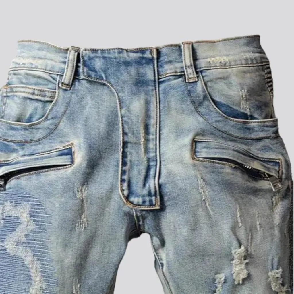 Vintage distressed men's moto jeans