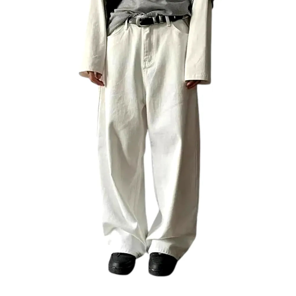 Baggy Mid Rise Colored Men's Denim Pants - White