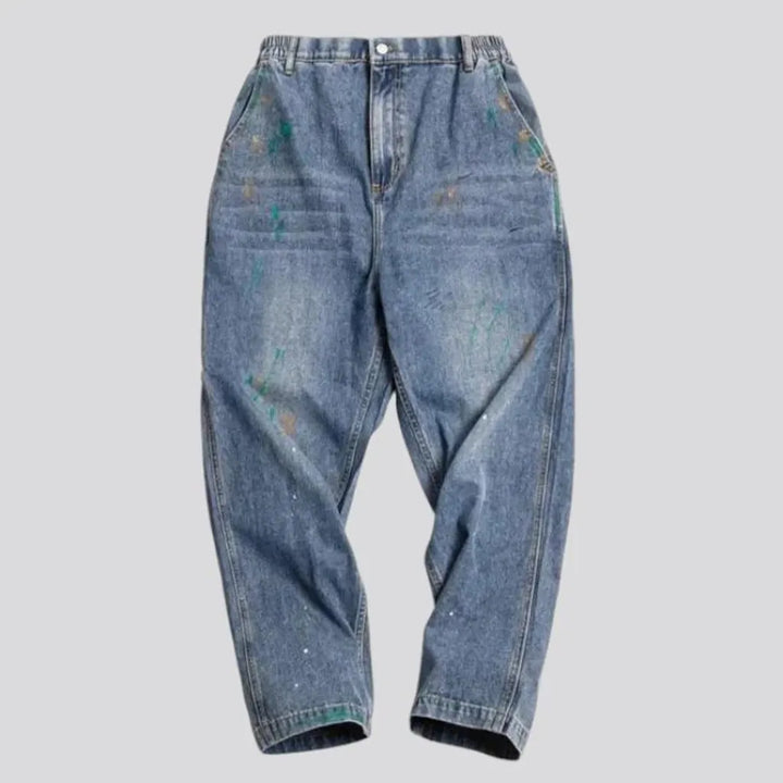 Paint splattered mid rise men's jeans