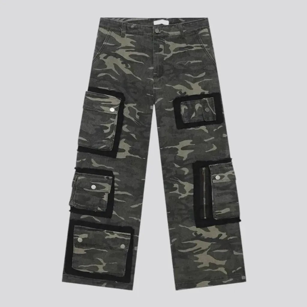 Camo pattern baggy fit men's denim pants