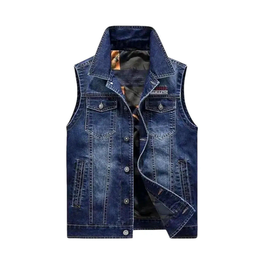 Average Fit Logo Men's Denim Trucker Vest - Blue