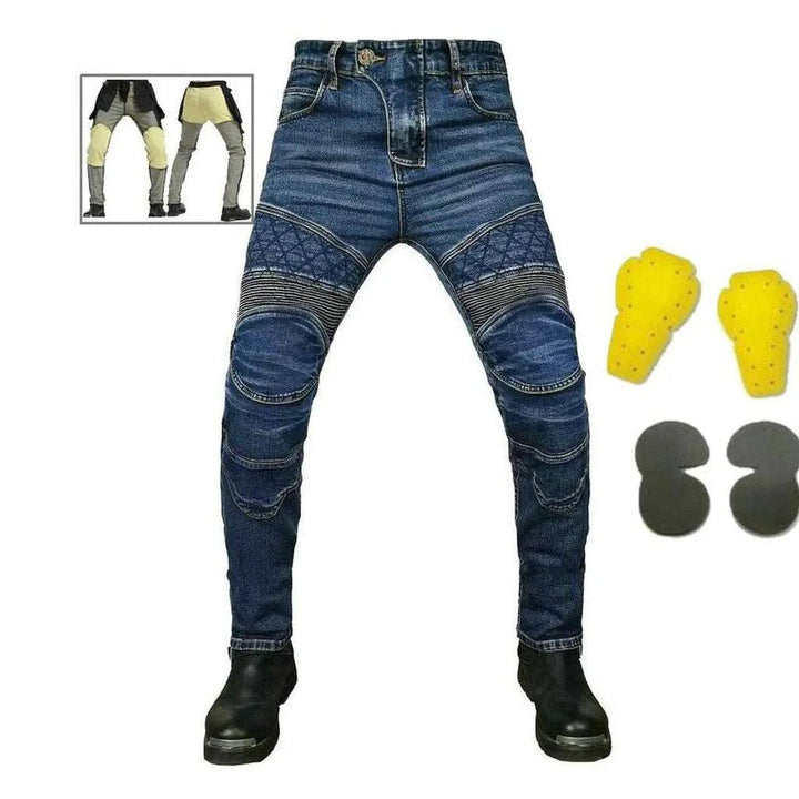 Embroidered men's biker denim pants