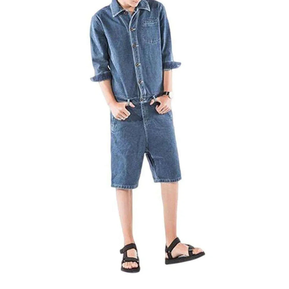 Stylish Men's Denim Romper - Blue