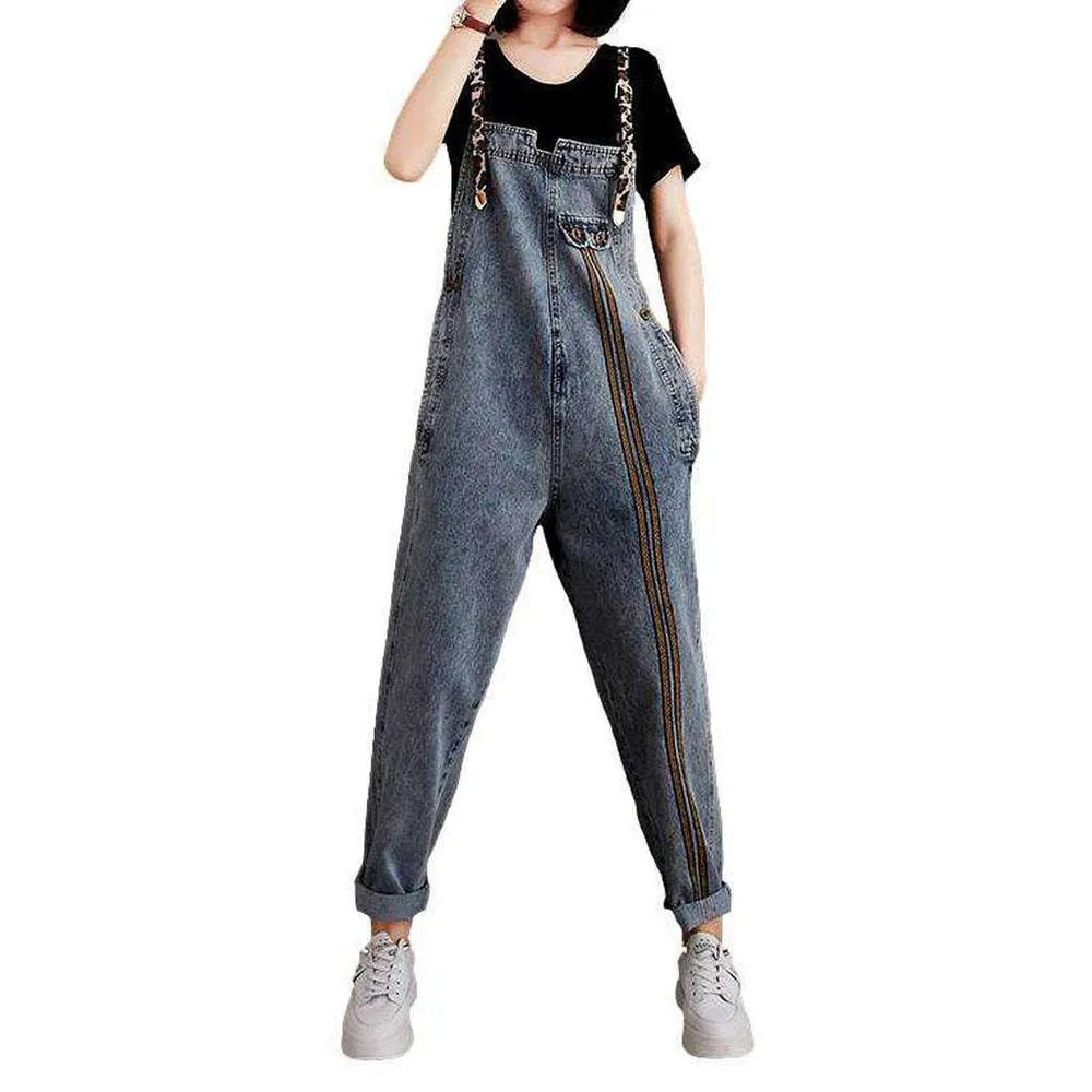 Embroidered Women's Jean Overall - Blue