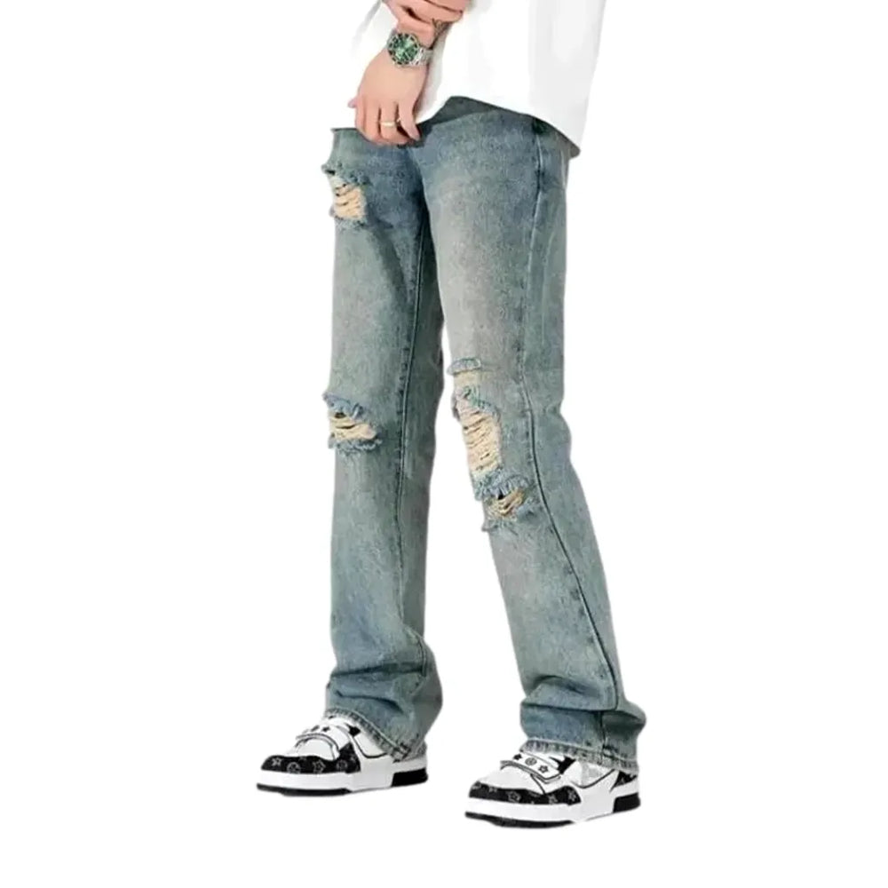 Mid Rise Loose Men's Jeans - Light Blue