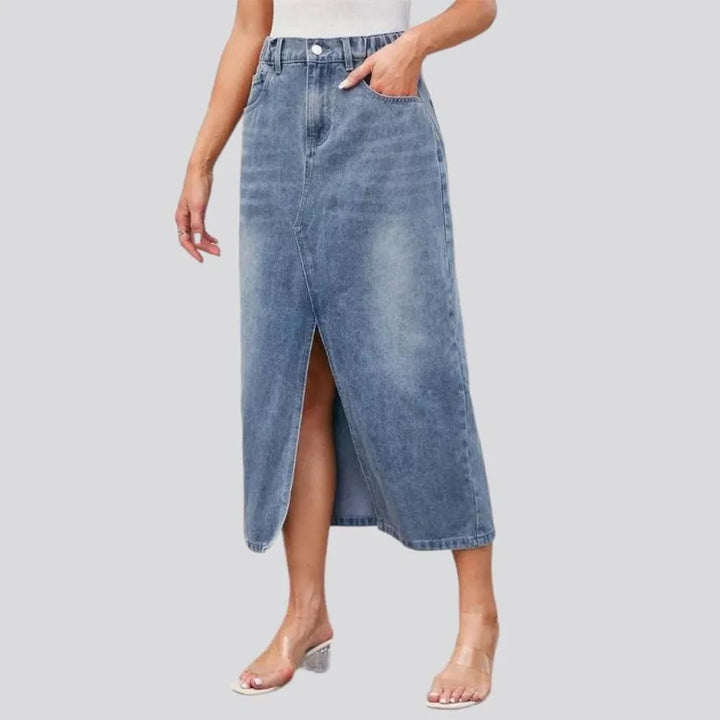 Whiskered high-waist jean skirt
 for ladies