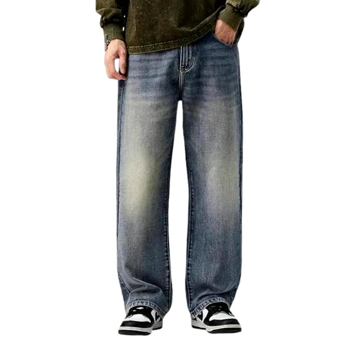 90s Style Whiskered Baggy Jeans for Men - Blue