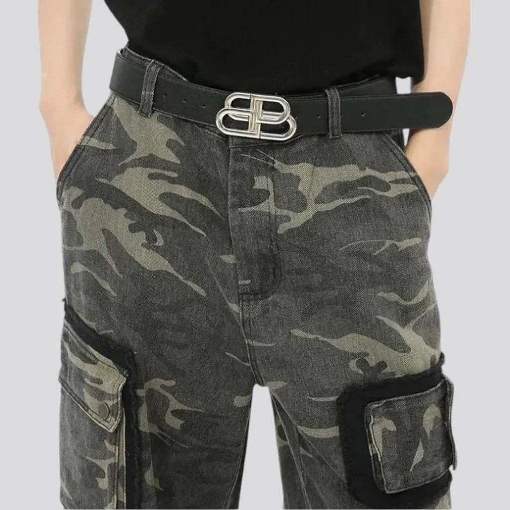 Camo pattern baggy fit men's denim pants