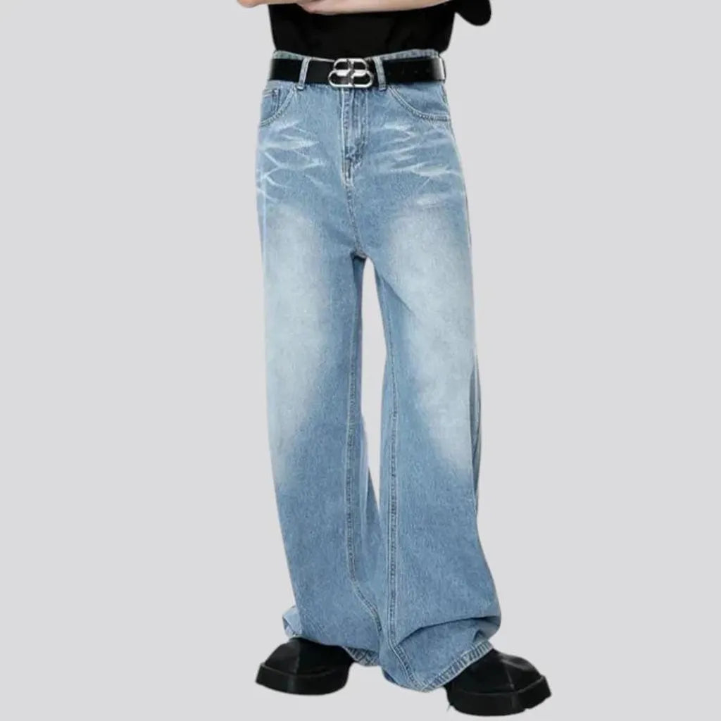 Whiskered light abraded men's jeans