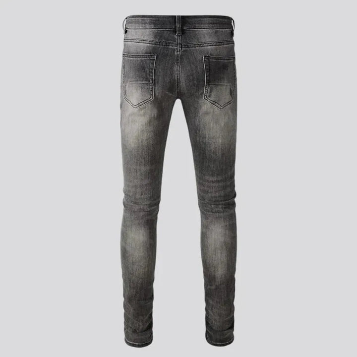 Distressed skinny biker jeans for men