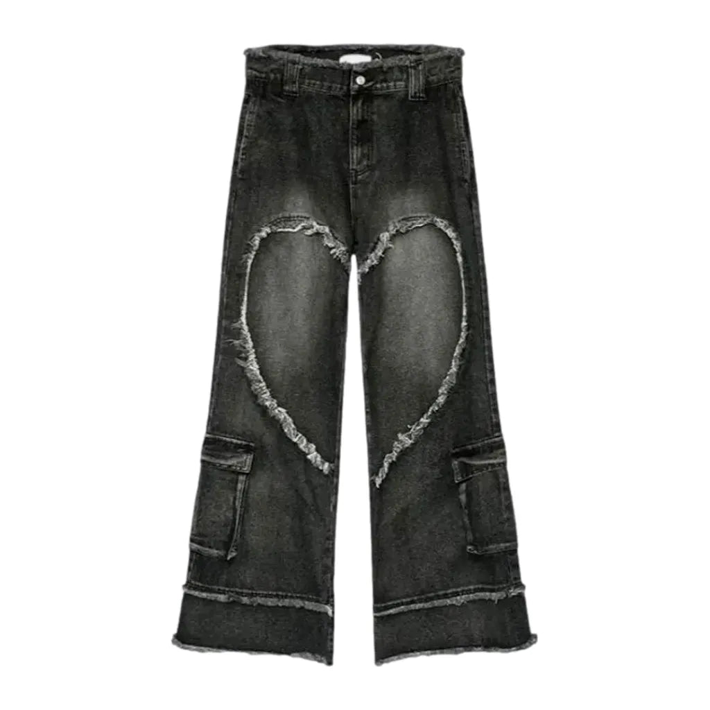 Grunge Baggy Mid Rise Jeans for Men - Black