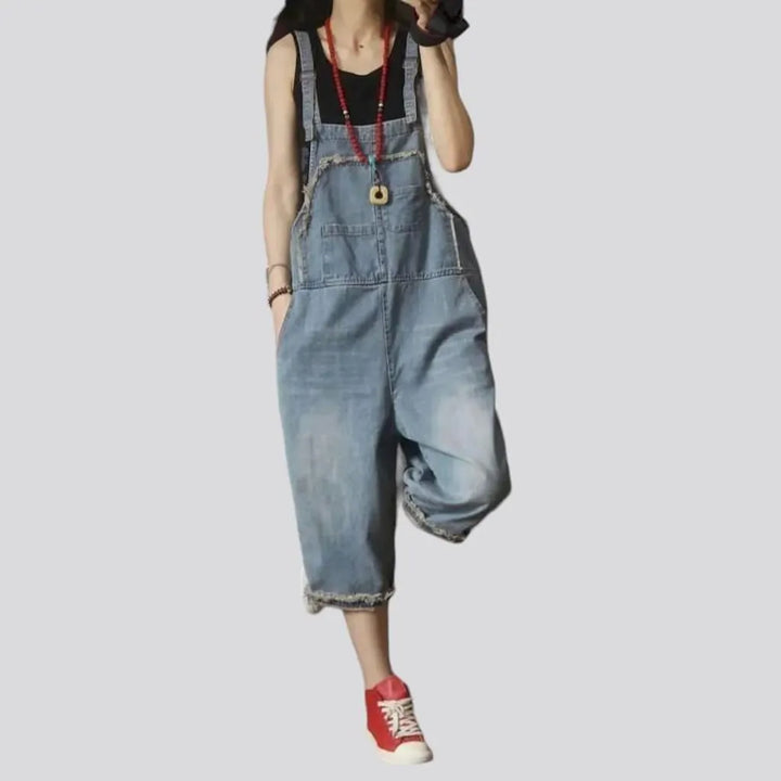 Whiskered sanded jeans jumpsuit