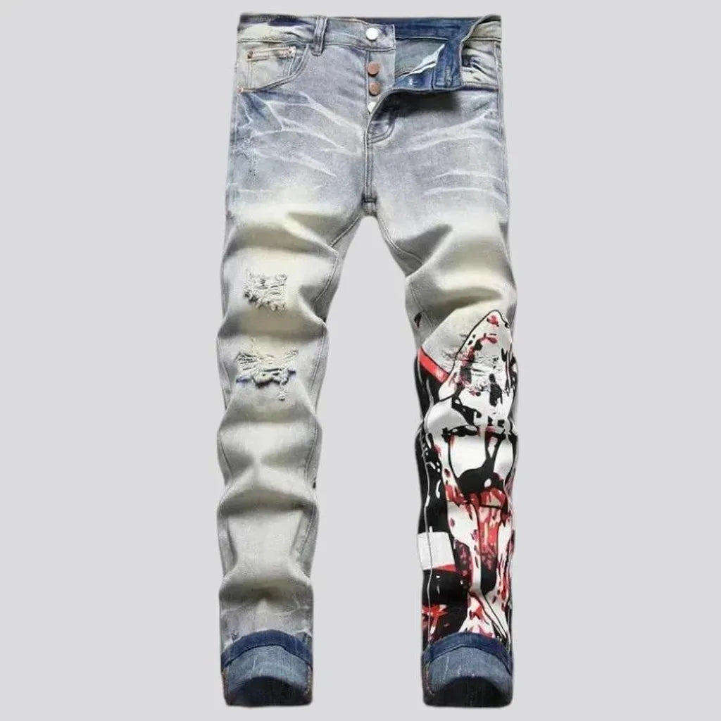 Distressed boho style jeans for men