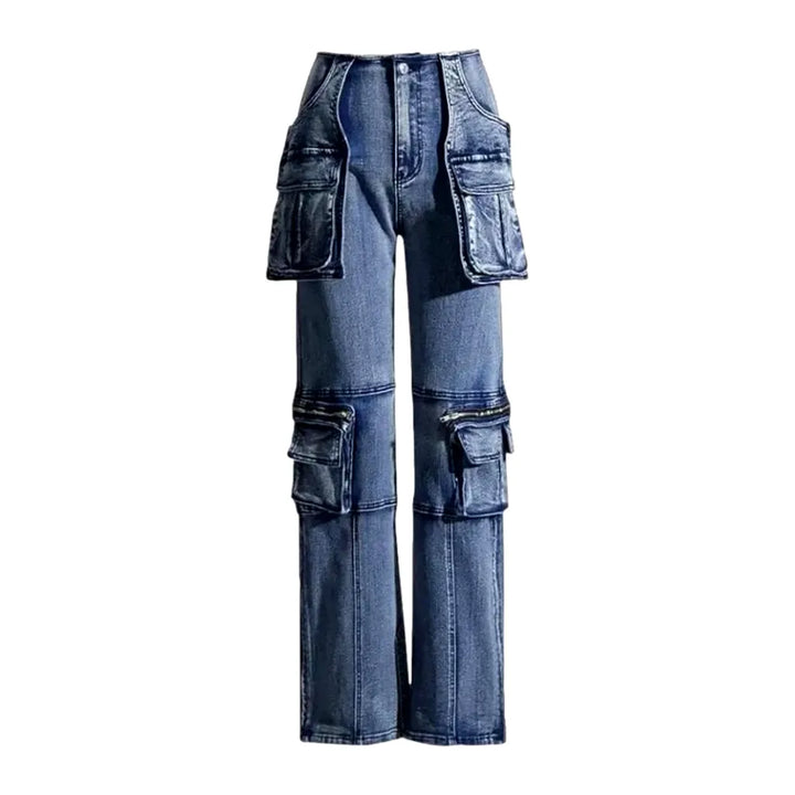 Spacious Cargo Pockets Grunge Women's Jeans - Blue