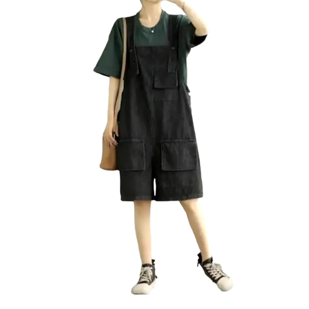 Fashion Jean Overall Shorts for Ladies - Black