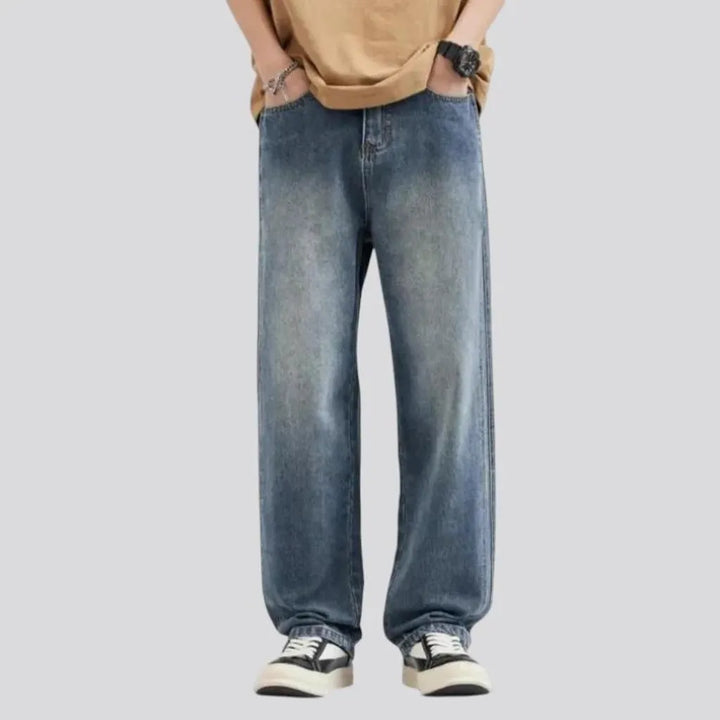 Sanded medium pattern retro men's jeans