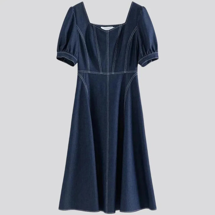 Elastic midi casual jeans dress